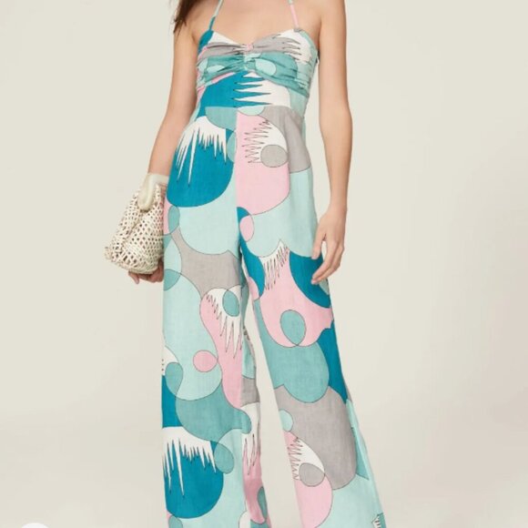S/W/F Pants - S/W/F Sweetheart Halter Linen Jumpsuit - Size S